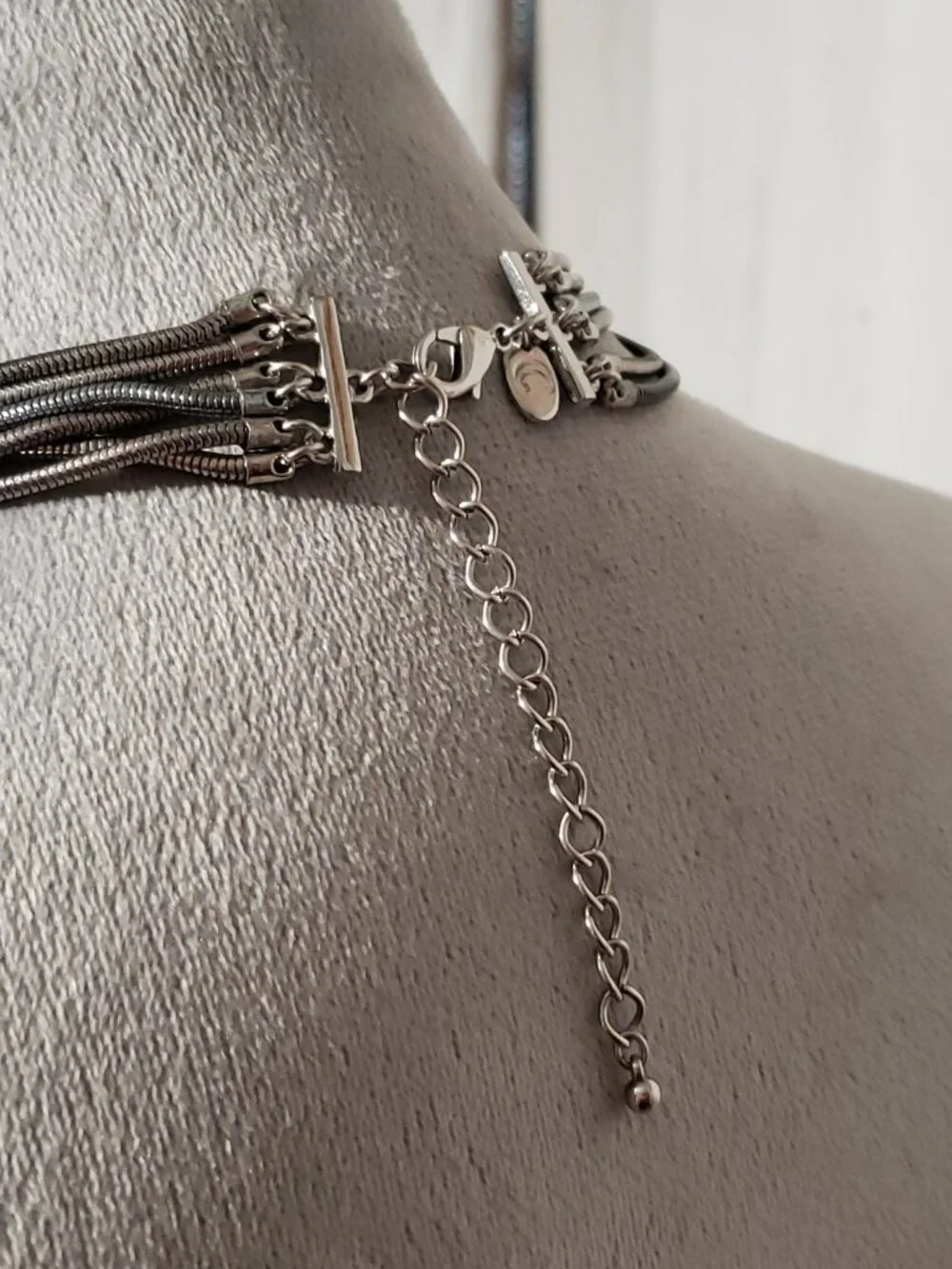 Gunmetal‎ Silver Snake Bib Layered Necklace Multi Strand Office Edgy Minimalist